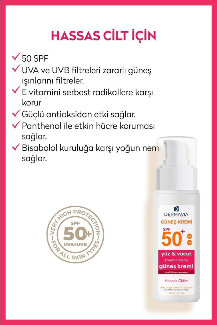 Spf 50 Yüz Ve Vücut Koruma Güneş Kremi Hassas Ciltler 100 ml