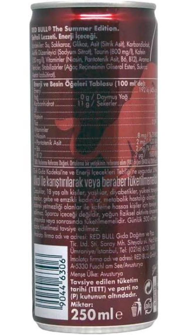 Red Bull Enerji İçeceği, Şeftali, Summer Edition, 250 ml (24'lü Paket, 24x250 ml)