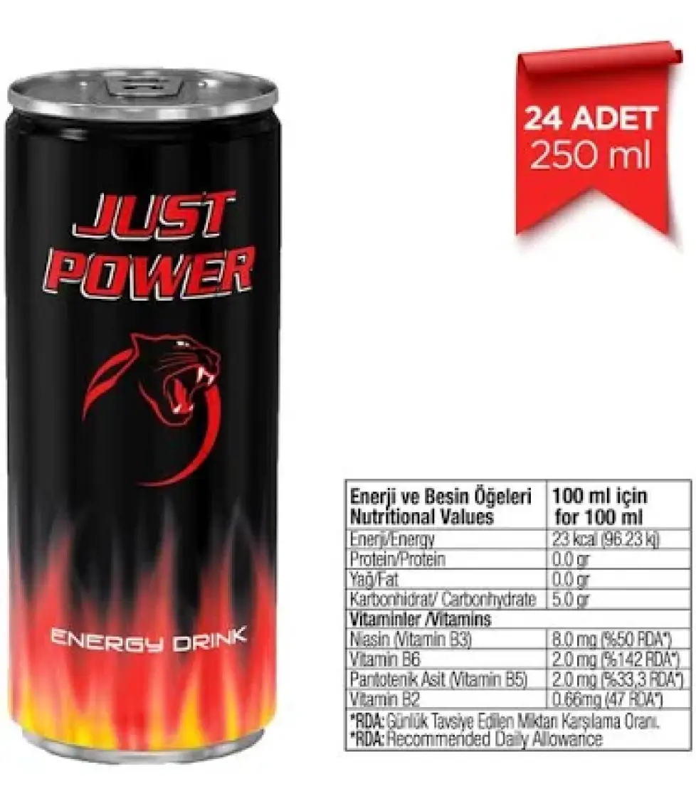 Just Power Enerji İçeceği, 250 ml (24'lü Paket, 24 adet x 250 ml)