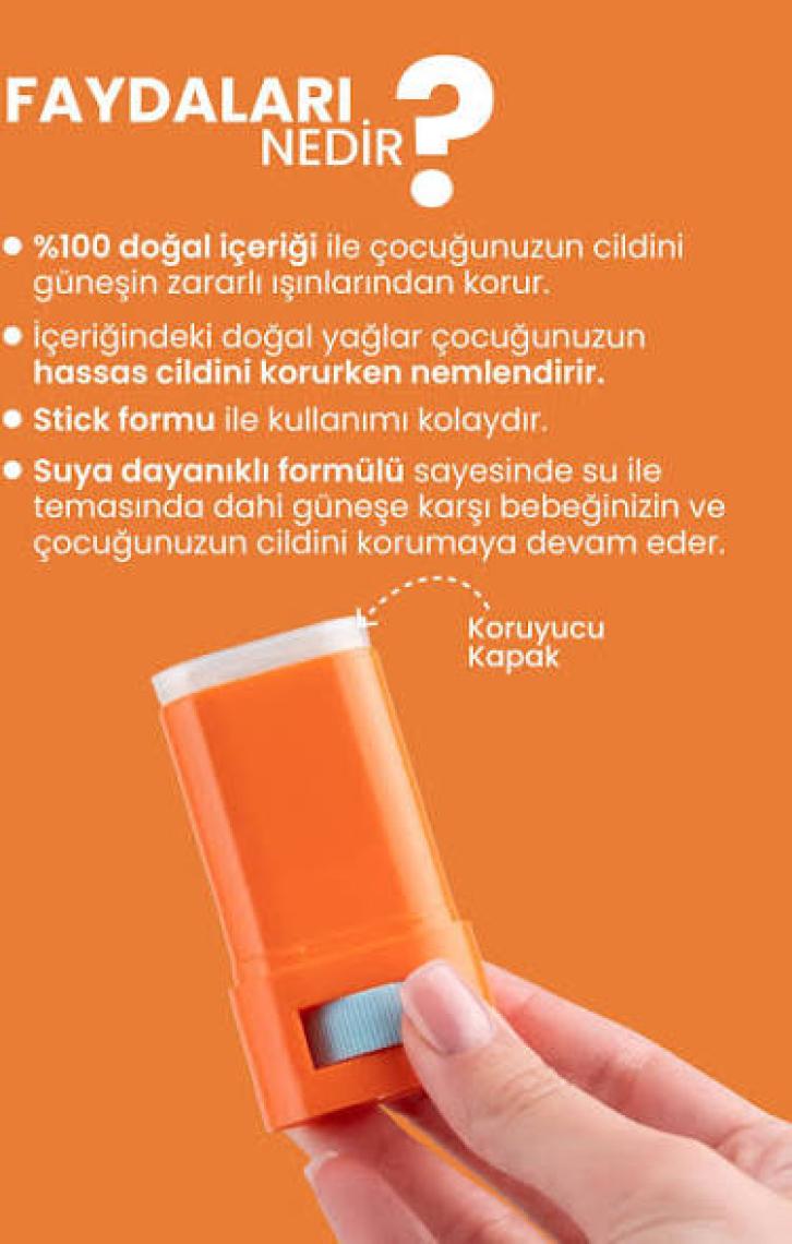 Bade Natural %100 Doğal ve Mineral Filtreli Yüksek Korumalı Çocuk Güneş Koruyucu Stick