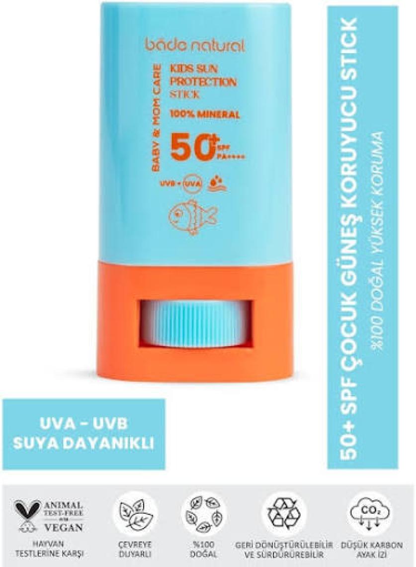 Bade Natural %100 Doğal ve Mineral Filtreli Yüksek Korumalı Çocuk Güneş Koruyucu Stick