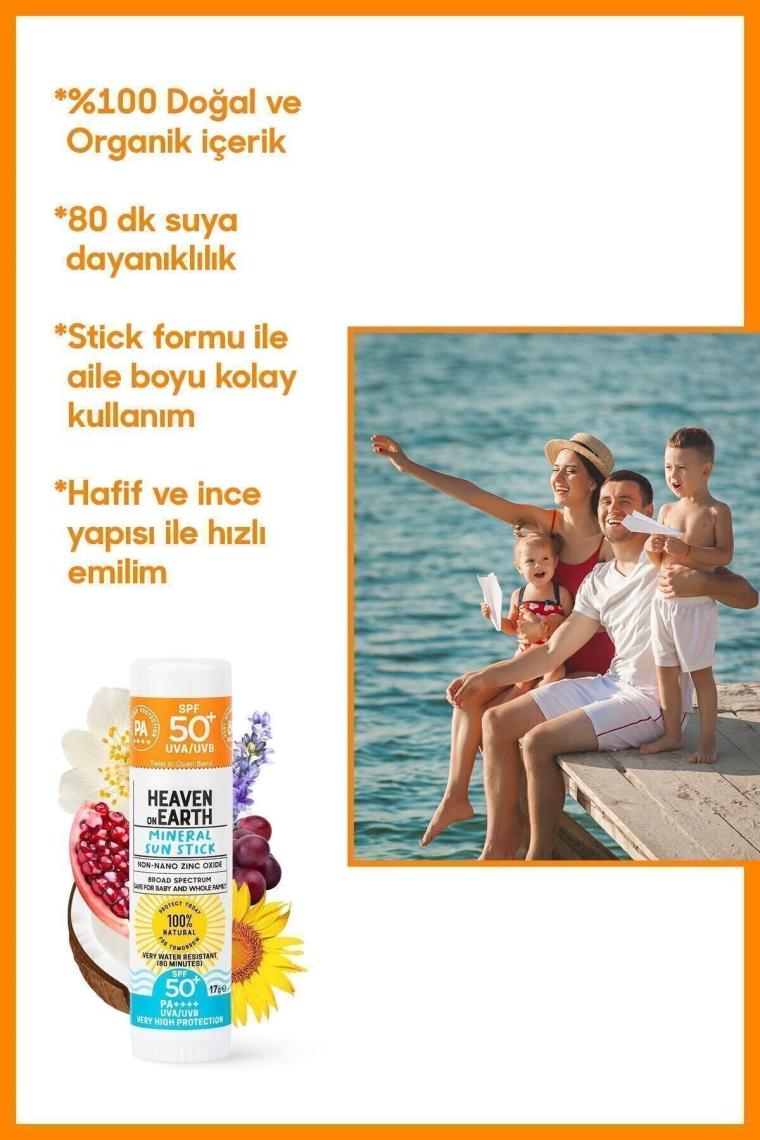 Spf 50 Leke Karşıtı %100 Doğal Organik Mineral Güneş Stick Nemlendirici Uva Uvb Çok Yüksek Koruma