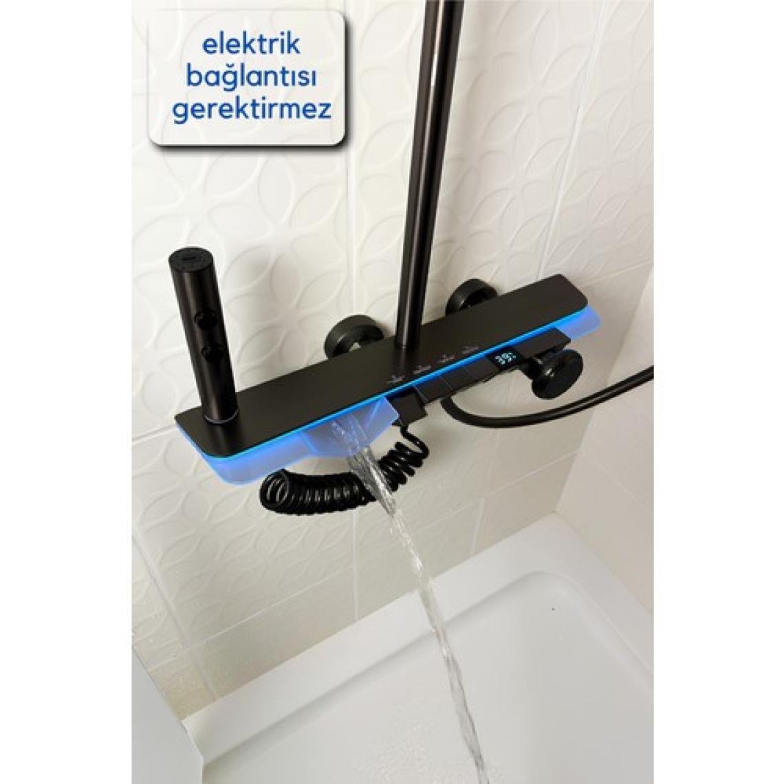 Oxy Aqua Dijital LED Göstergeli Piyano Akıllı Lüks Şelale Duş Seti Yağmur Tepe Duş Seti
