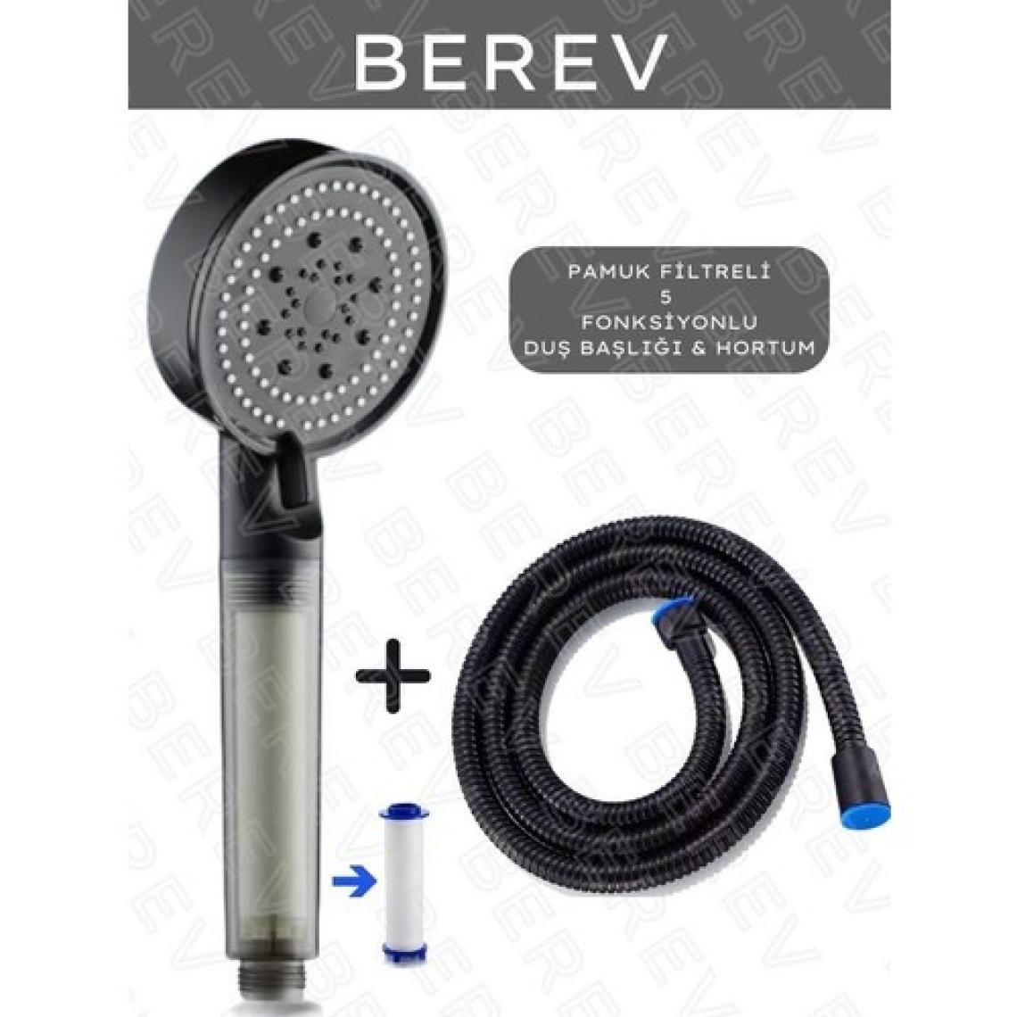 Berev Filtreli 5 Fonksiyonlu Yüksek Basınçlı Ayarlanabilir Duş Başlığı 150 cm Siyah Hortum