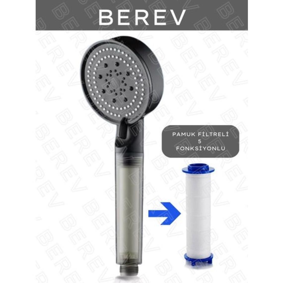Berev Filtreli 5 Fonksiyonlu Yüksek Basınçlı Ayarlanabilir Duş Başlığı 150 cm Siyah Hortum