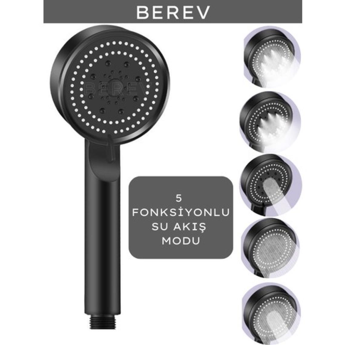 Berev Duş Başlığı Siyah 5 Fonksiyonlu Slim Duş Başlığı