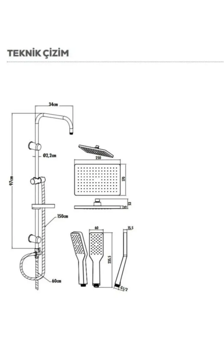Creavit SH630 Tepe Duş Sistemi (Kendinden Temizleyici Kare)