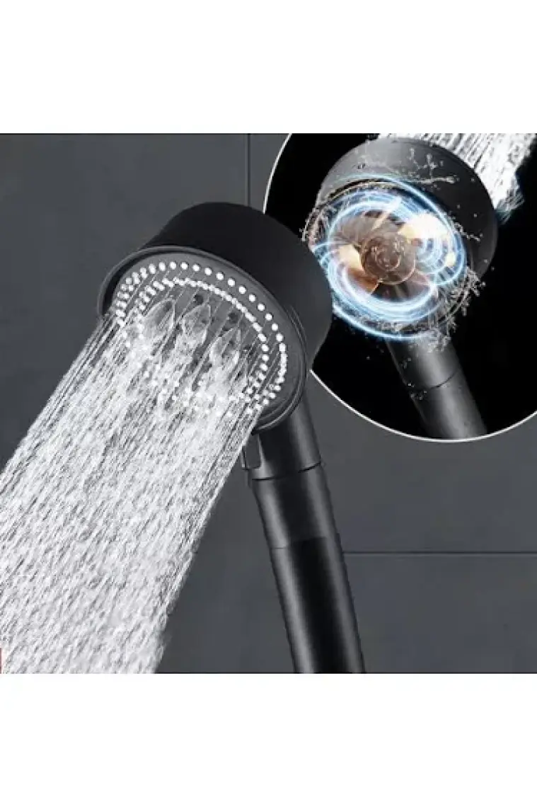 FAWER Faucet & Shower Siyah Turbo 5 Fonksiyonlu Pervaneli Mafsallı Duş Seti Duş Başlığı