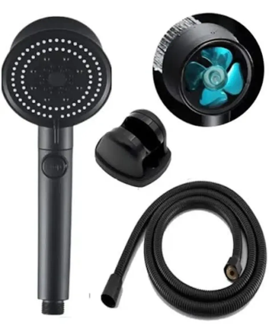 FAWER Faucet & Shower Siyah Turbo 5 Fonksiyonlu Pervaneli Mafsallı Duş Seti Duş Başlığı