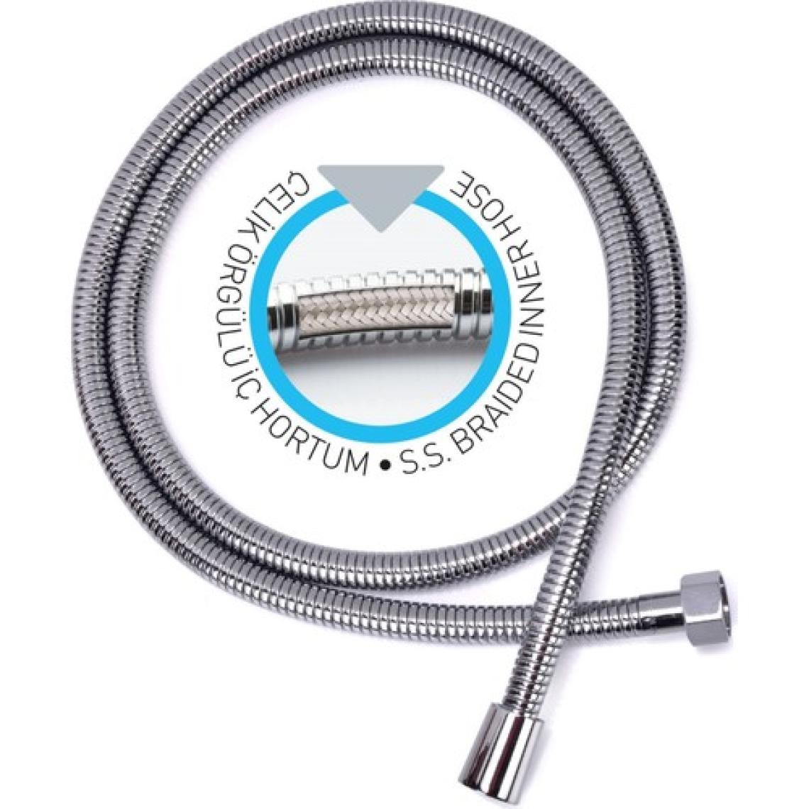 Yapıtaşı YT117 Elit Çelik Örgülü Kopmaz Dolanmaz Banyo Duş Spiral Hortumu 150 Cm