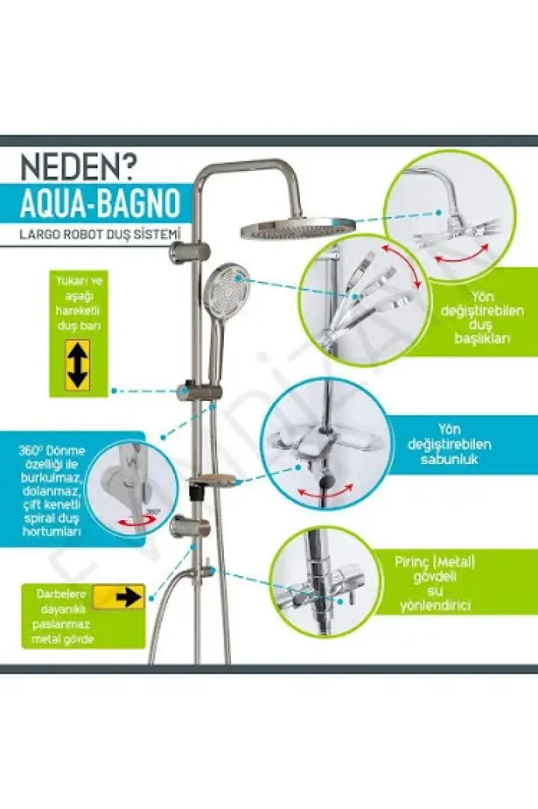 Aqua Bagno Largo - Tepe Robot Duşu Seti-Krom