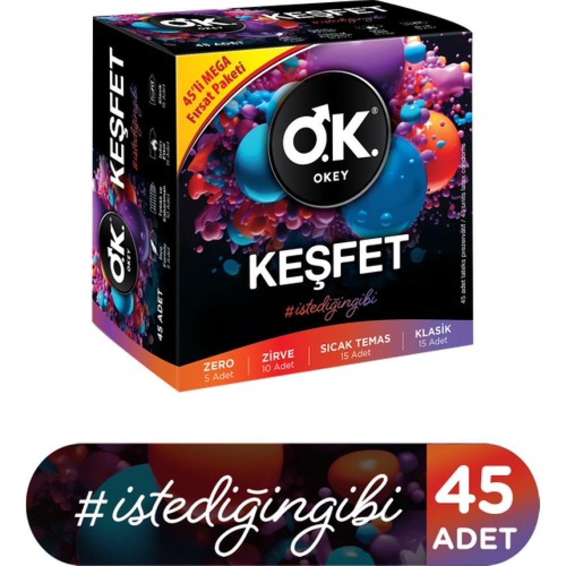 Okey Prezervatif 45'li Karışık Çeşit Zero Zirve Sıcak Temas Klasik Ultra İnce ve Farklı Doku Seçenekleri