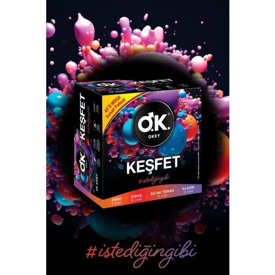 Okey Prezervatif 45'li Karışık Çeşit Zero Zirve Sıcak Temas Klasik Ultra İnce ve Farklı Doku Seçenekleri
