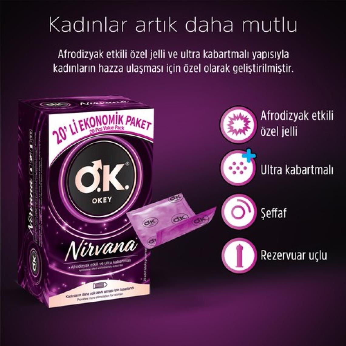 Okey Nirvana Prezervatif 40'lı Afrodizyak Etkili Jel ve Ultra Kabartmalı Yapı