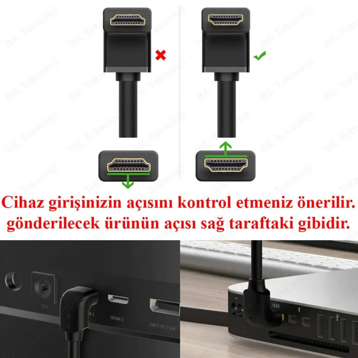 BK Teknoloji 90 Derece L Tipi Açılı HDMI Erkek-Dişi Uzatma Kablosu 50CM