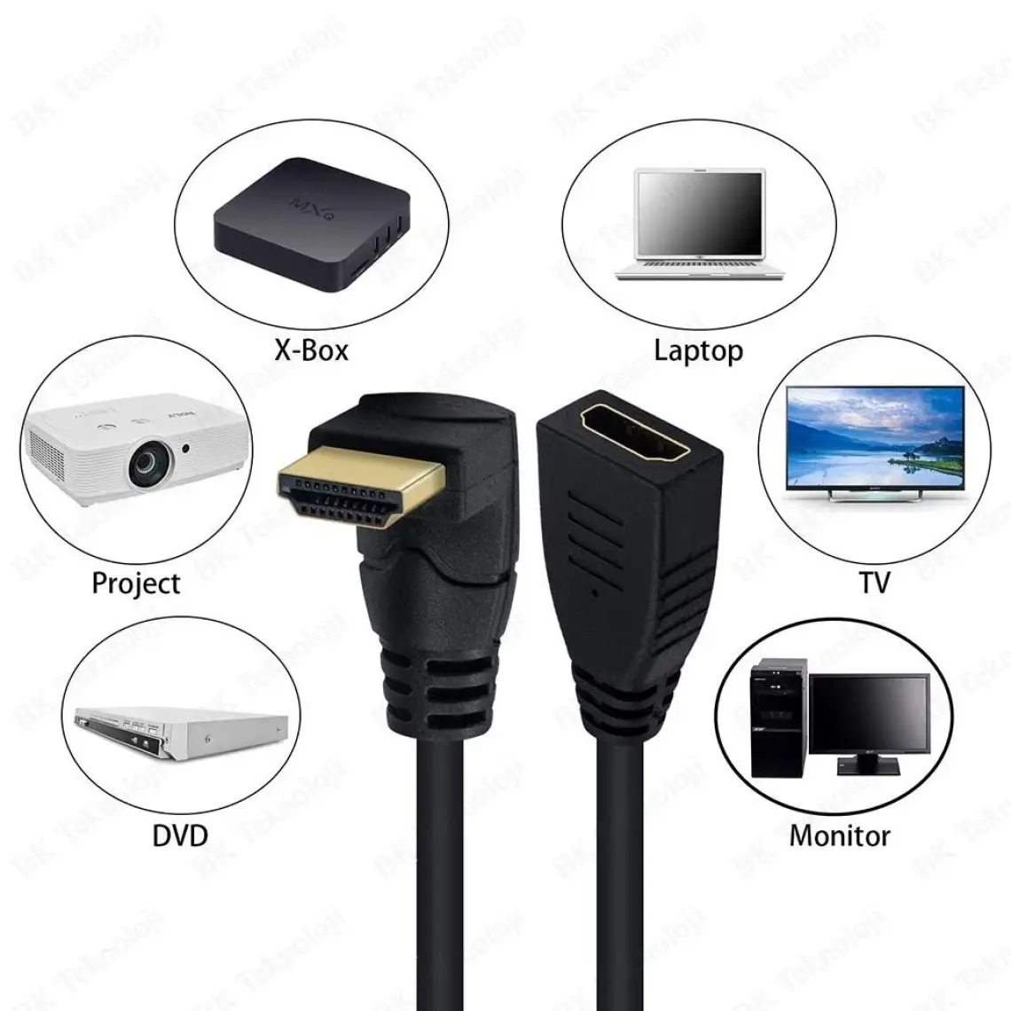 BK Teknoloji 90 Derece L Tipi Açılı HDMI Erkek-Dişi Uzatma Kablosu 50CM