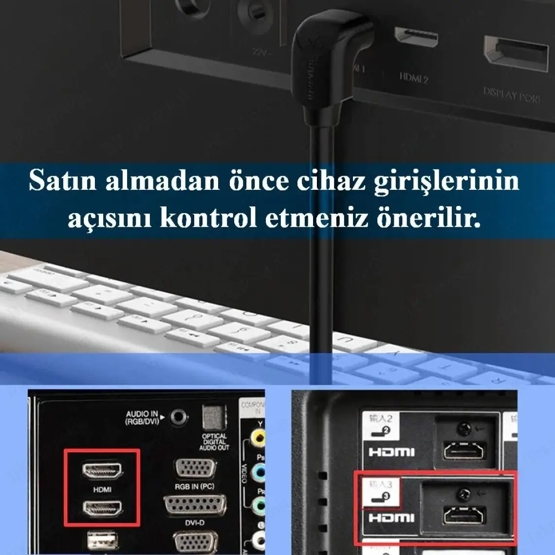 BK Teknoloji 90 Derece L Tipi Açılı HDMI Erkek-Dişi Uzatma Kablosu 50CM