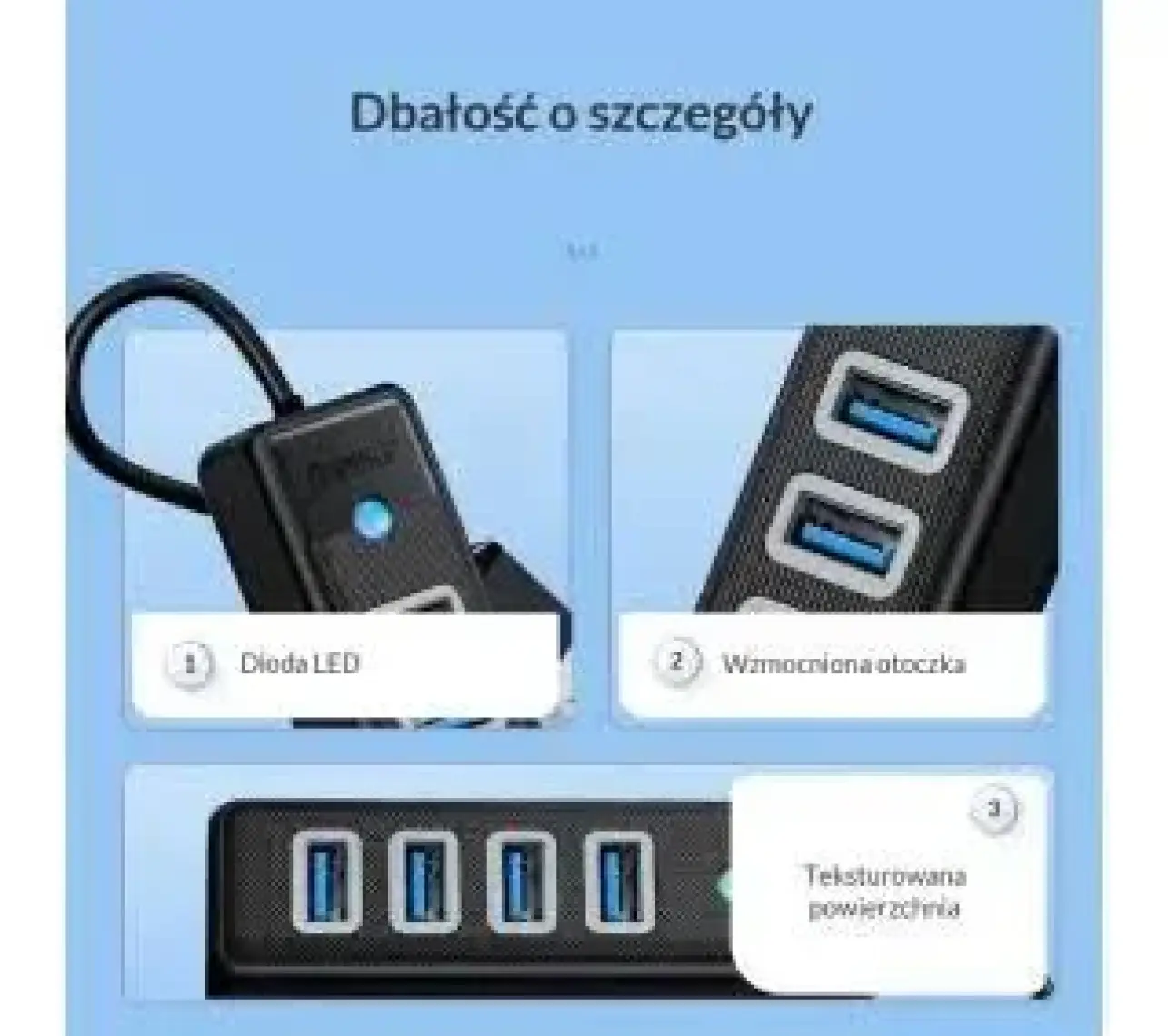 Orico USB 3.0 Hub 4 Portlu 5Gbps Tak Çalıştır Mavi 15cm