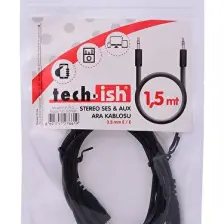 Tek-İş Aux Stereo Ses Aktarım Kablosu 3.5mm Jak Erkek Erkek L Tipi 1.5 Metre