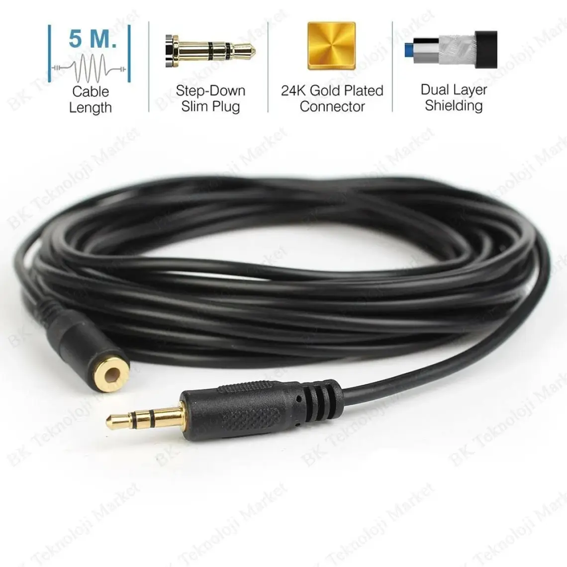 BK Teknoloji 3.5mm Stereo Aux-Kulaklık Ses Uzatma Kablosu Dişi/erkek 5metre