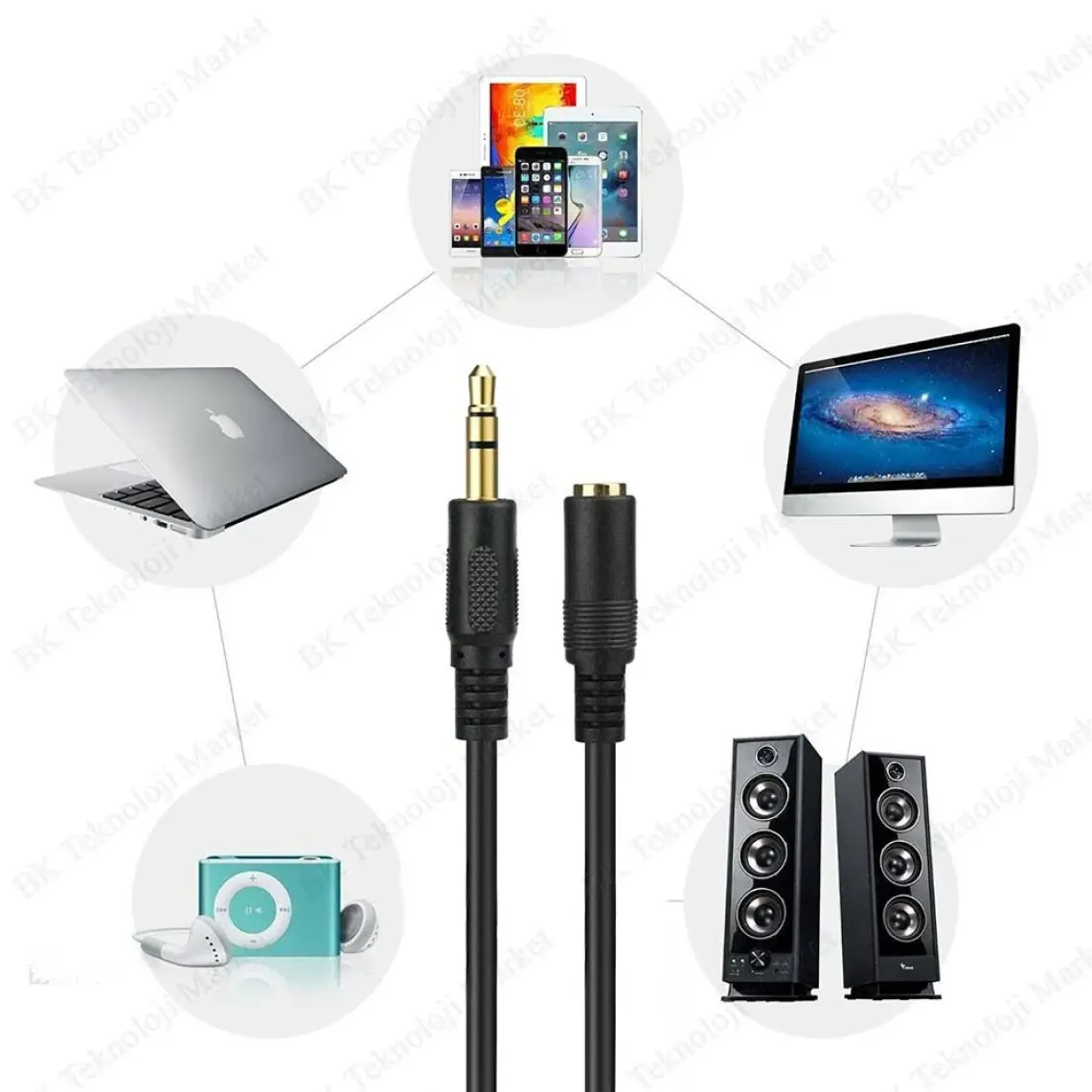 BK Teknoloji 3.5mm Stereo Aux-Kulaklık Ses Uzatma Kablosu Dişi/erkek 5metre