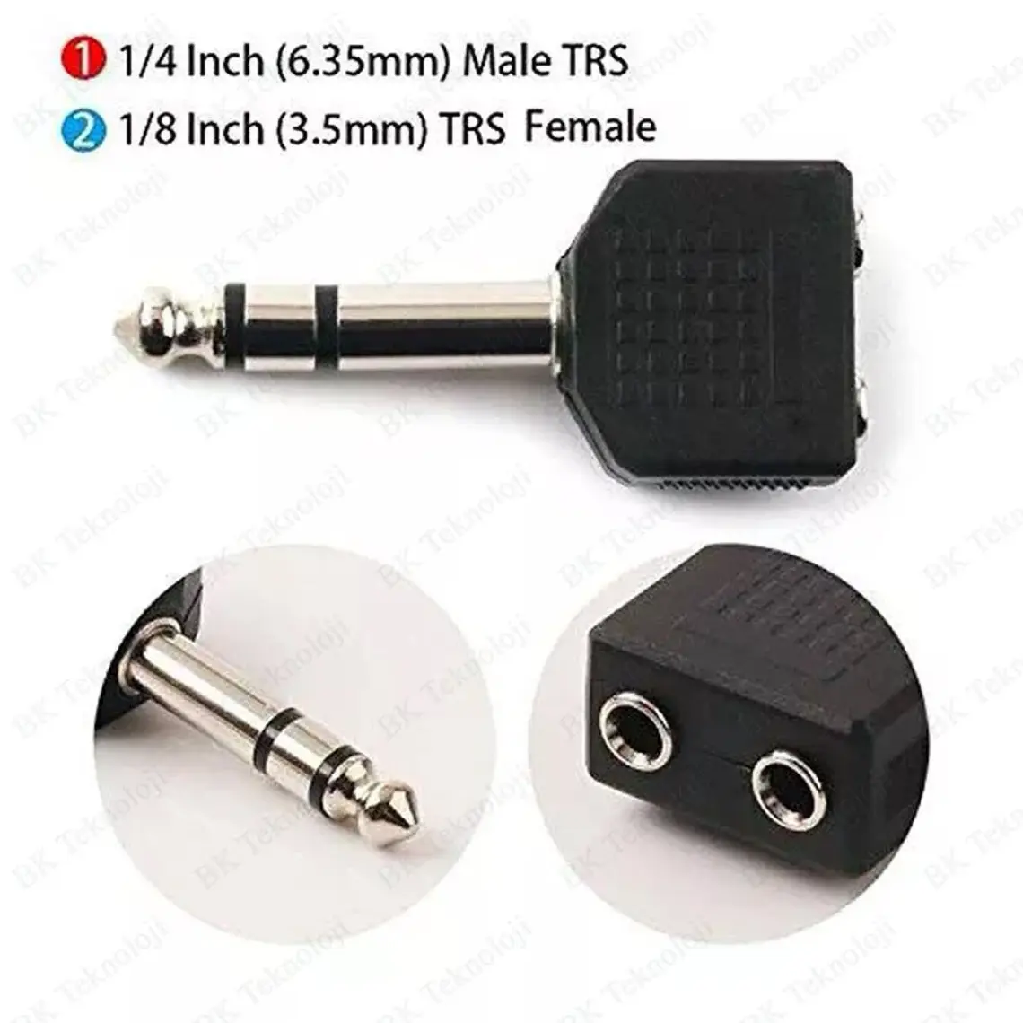 BK Teknoloji 6.35MM (1/4 Inç) Erkek To 2 x 3.5mm (1/8 Inç) Dişi Ses Adaptörü