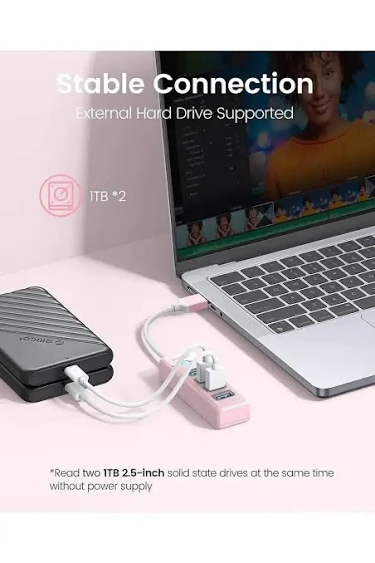 Orico USB 3.0 Hub 4 Portlu 5Gbps Tak Çalıştır Pembe 15cm
