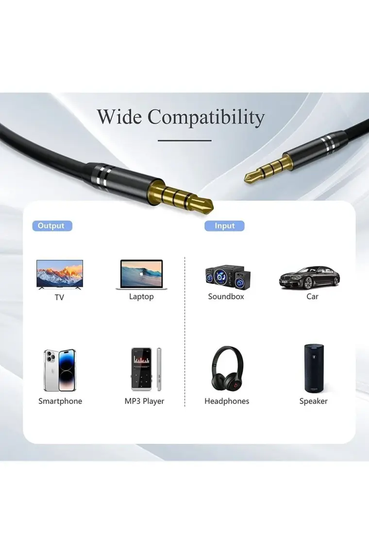 Boblov 4 Boğumlu 3.5mm Stereo Aux Kablosu 3,5 mm Erkek - Erkek Kablo 1 Metre