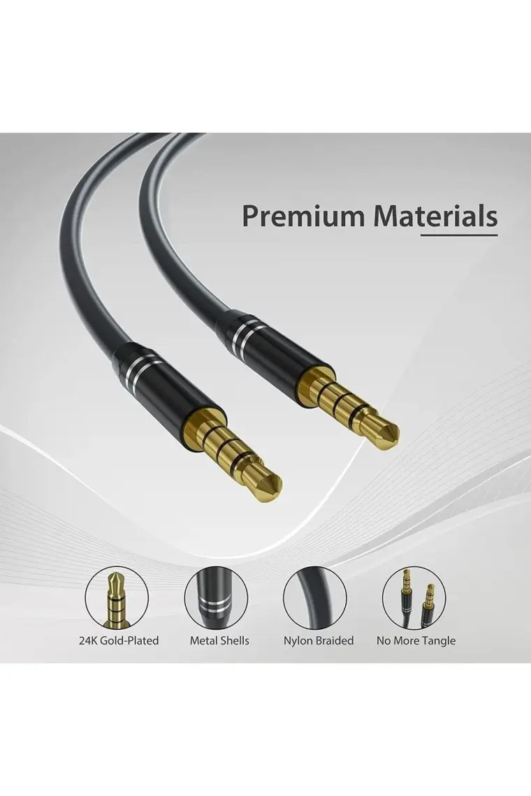 Boblov 4 Boğumlu 3.5mm Stereo Aux Kablosu 3,5 mm Erkek - Erkek Kablo 1 Metre