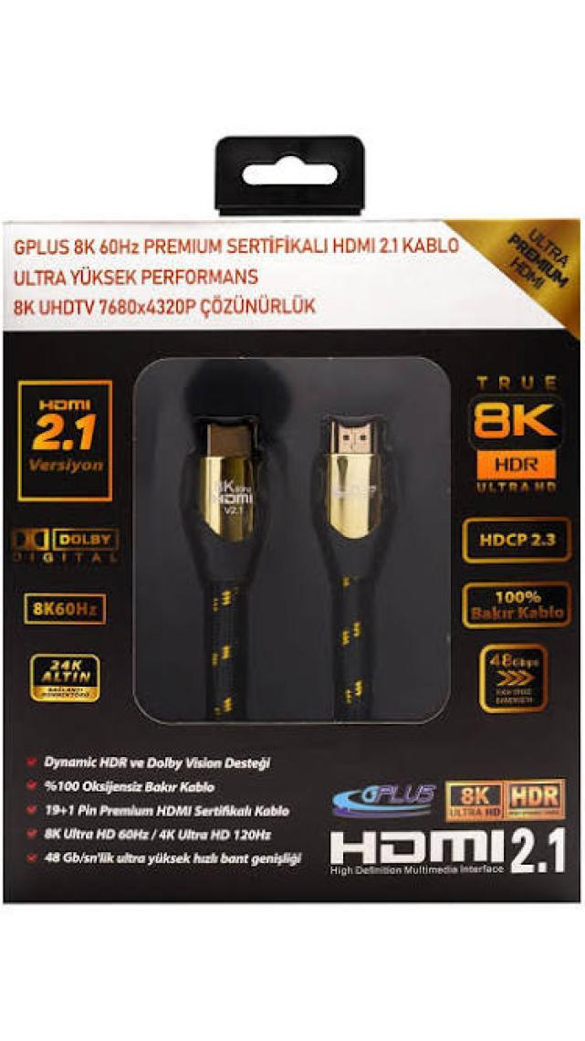 Gplus 8K60 6 Metre HDMI 2.1 48 Gbps 8k Ultra Hd Premium Sertifikalı 8k 60Hz 4320P 4K 120Hz 2160P 26 Awg D-Hdr Hdcp 2.3 Earc Destekli 48 Gbps Ultra Yüksek Çözünürlüklü HDMI 2.1 Görüntü Kablosu