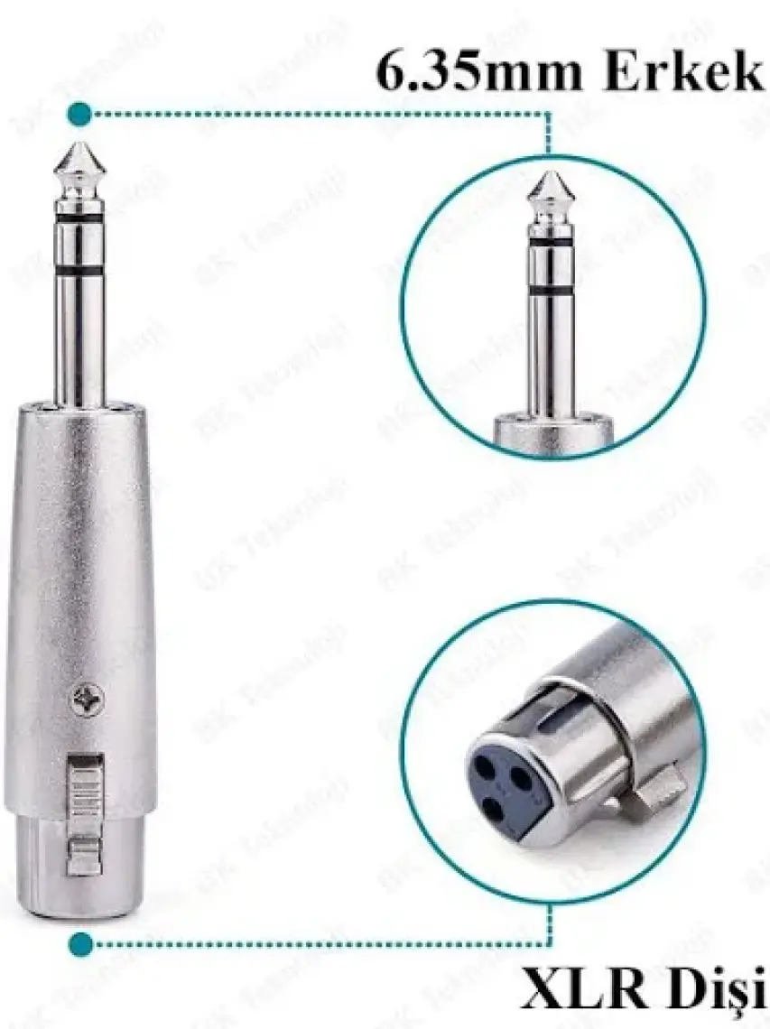 BK Teknoloji 3-Pin Xlr Dişi To 6.35MM Stereo Erkek Ses Kablosu Mikrofon Adaptörü