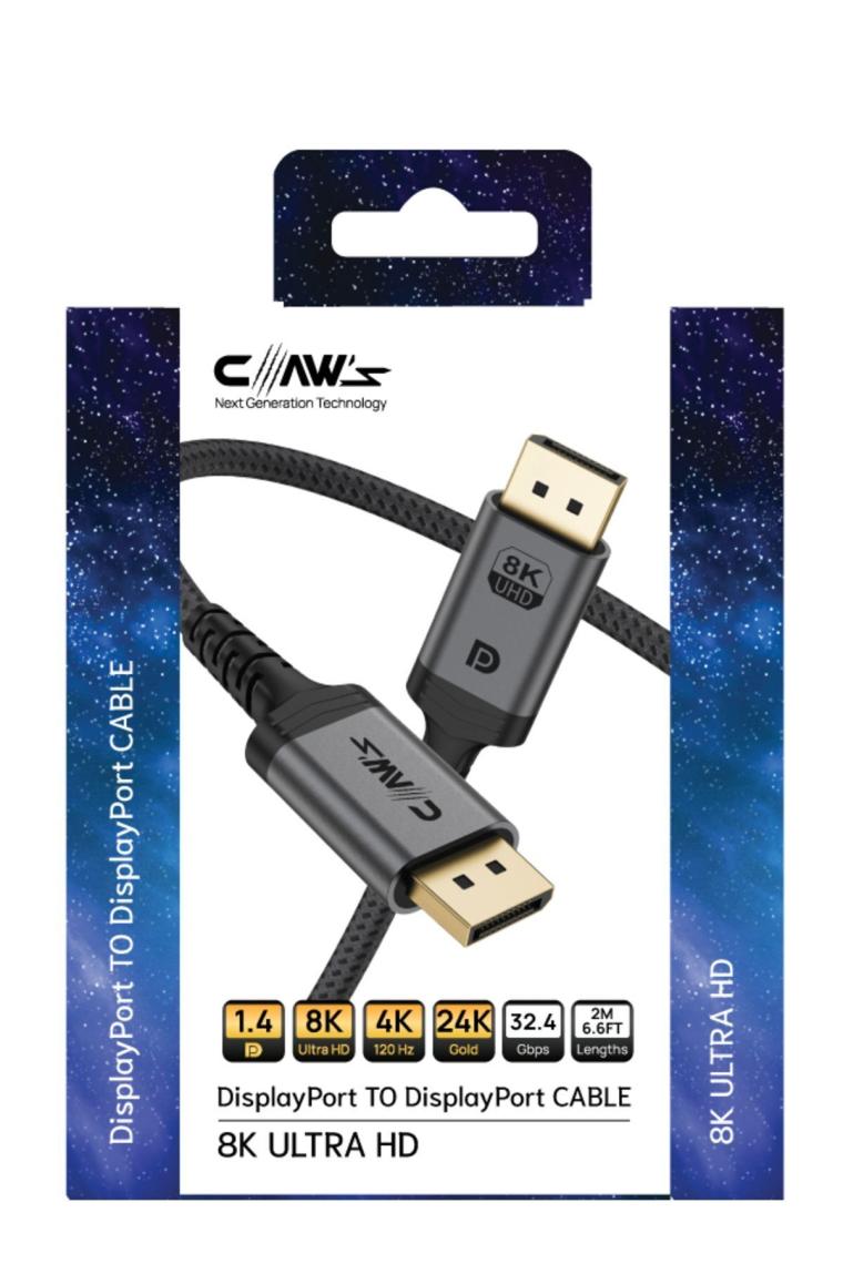 Claw's 8K UHD DisplayPort v1.4 32.4 Gbps / 24K Gold / Alüminyum Gövdeli 8K 60Hz-4K 120Hz-2K 240HZ-FHD 240Hz Destekli G-Sync & FreeSync Premium DisplayPort Kablo (C-DPP-B1)