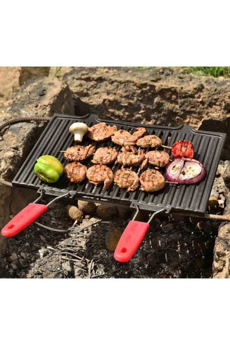 Döküm Dikdörtgen Mangal Izgarası Silikon Paslanmaz Çift Tel Saplı Ölçü 40x25cm.
