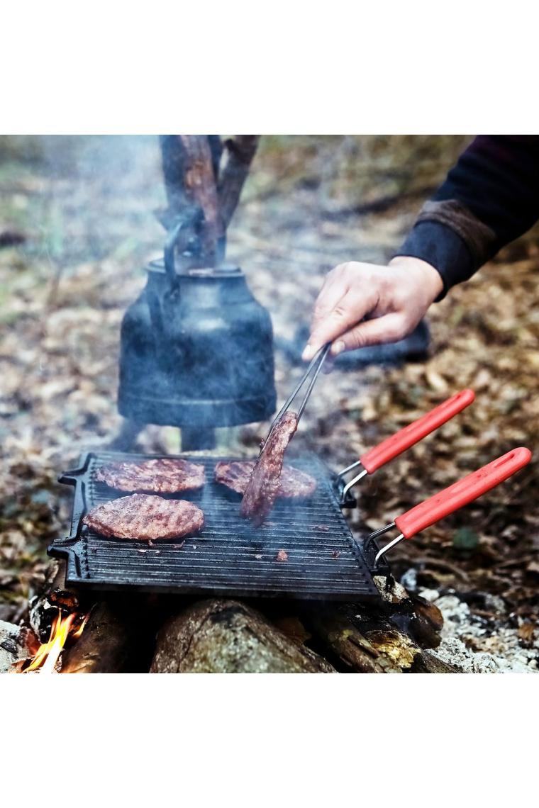 Döküm Dikdörtgen Mangal Izgarası Silikon Paslanmaz Çift Tel Saplı Ölçü 40x25cm.