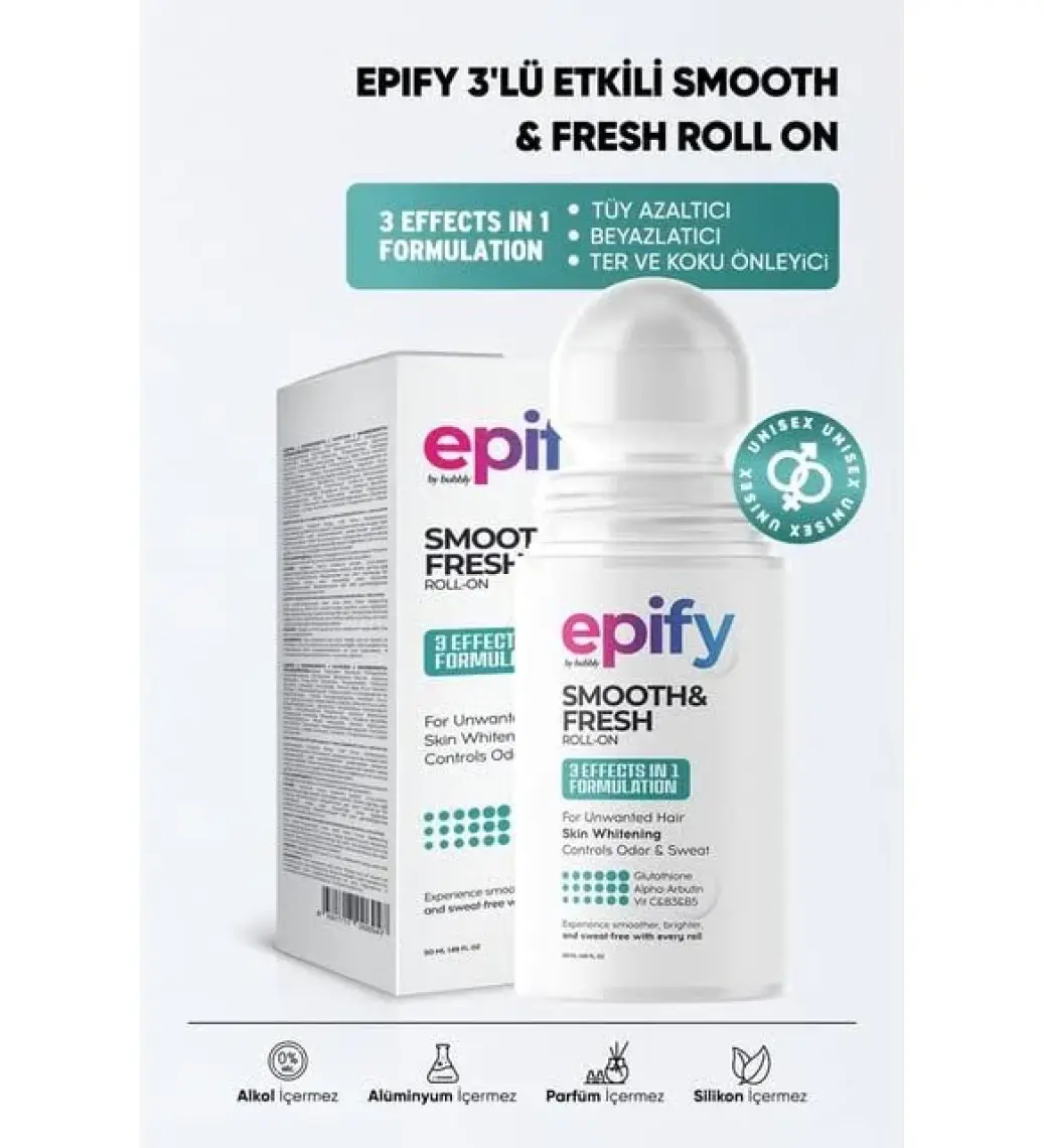 Epify 3x Etkili Tüy Azaltıcı, Ter ve Koku Önleyici ve Cilt Beyazlatıcı Smooth & Fresh Roll-On