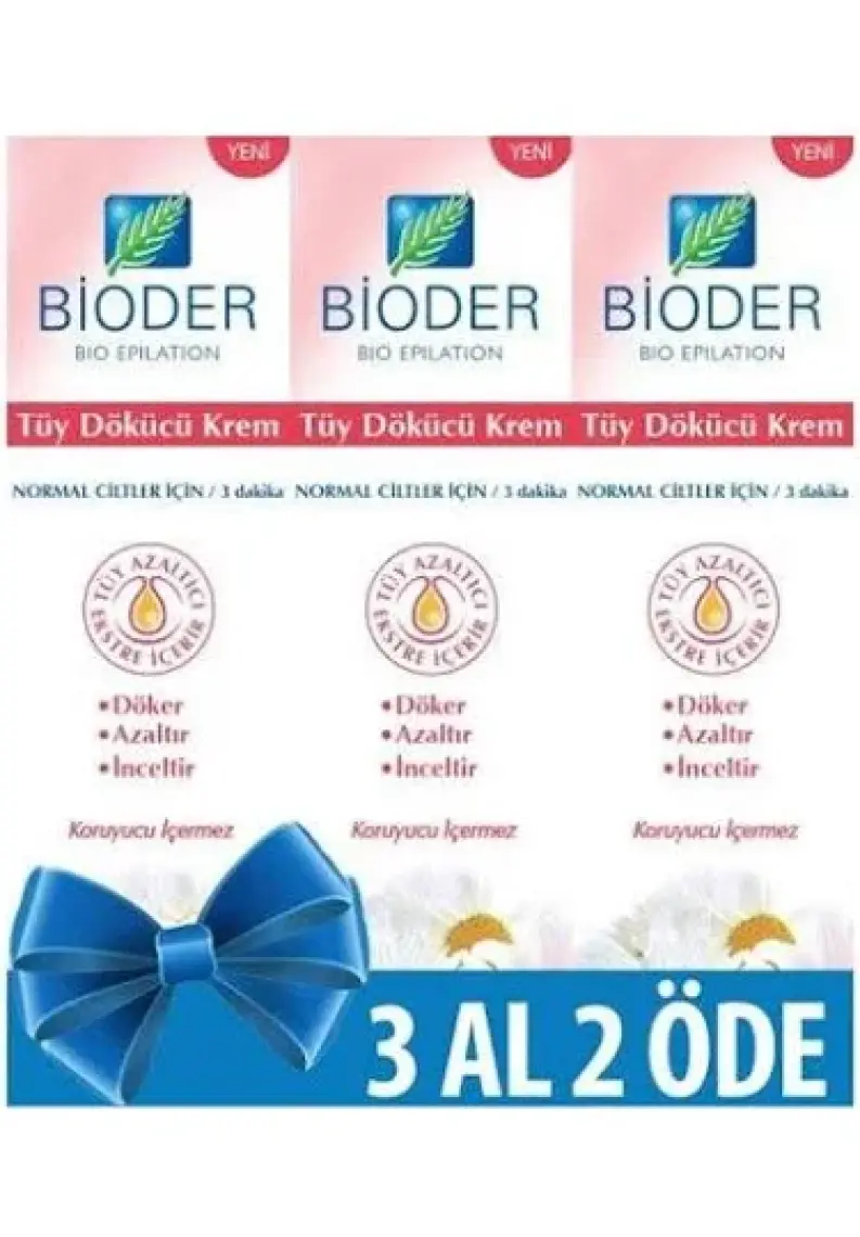 Bioder Normal Ciltler İçin Tüy Dökücü Krem 3*100 ml