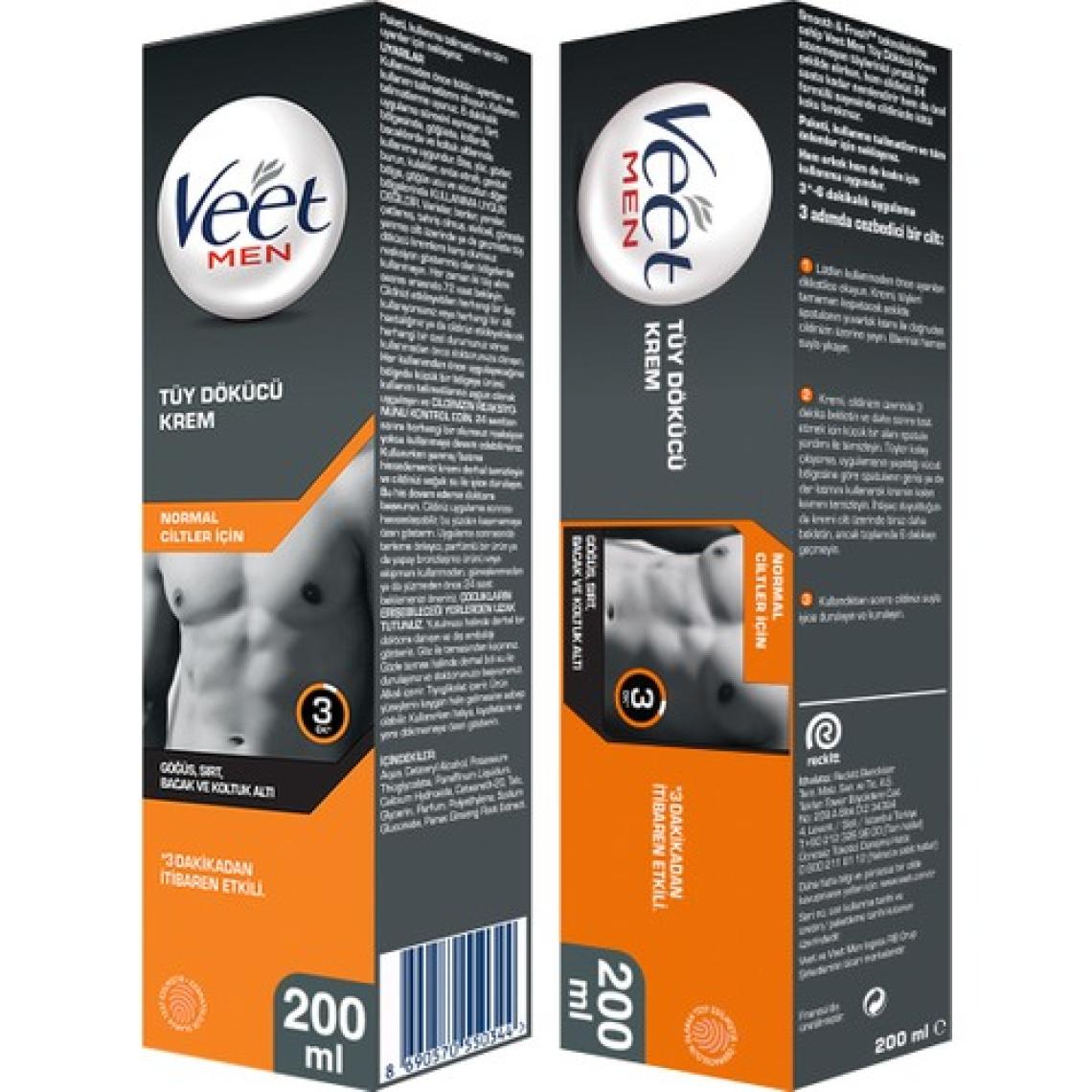 Veet Men Erkekler İçin Tüy Dökücü Krem 200 ml - 24 Saat Süren Nemlendirme ve Kötü Koku Önleyici Teknoloji