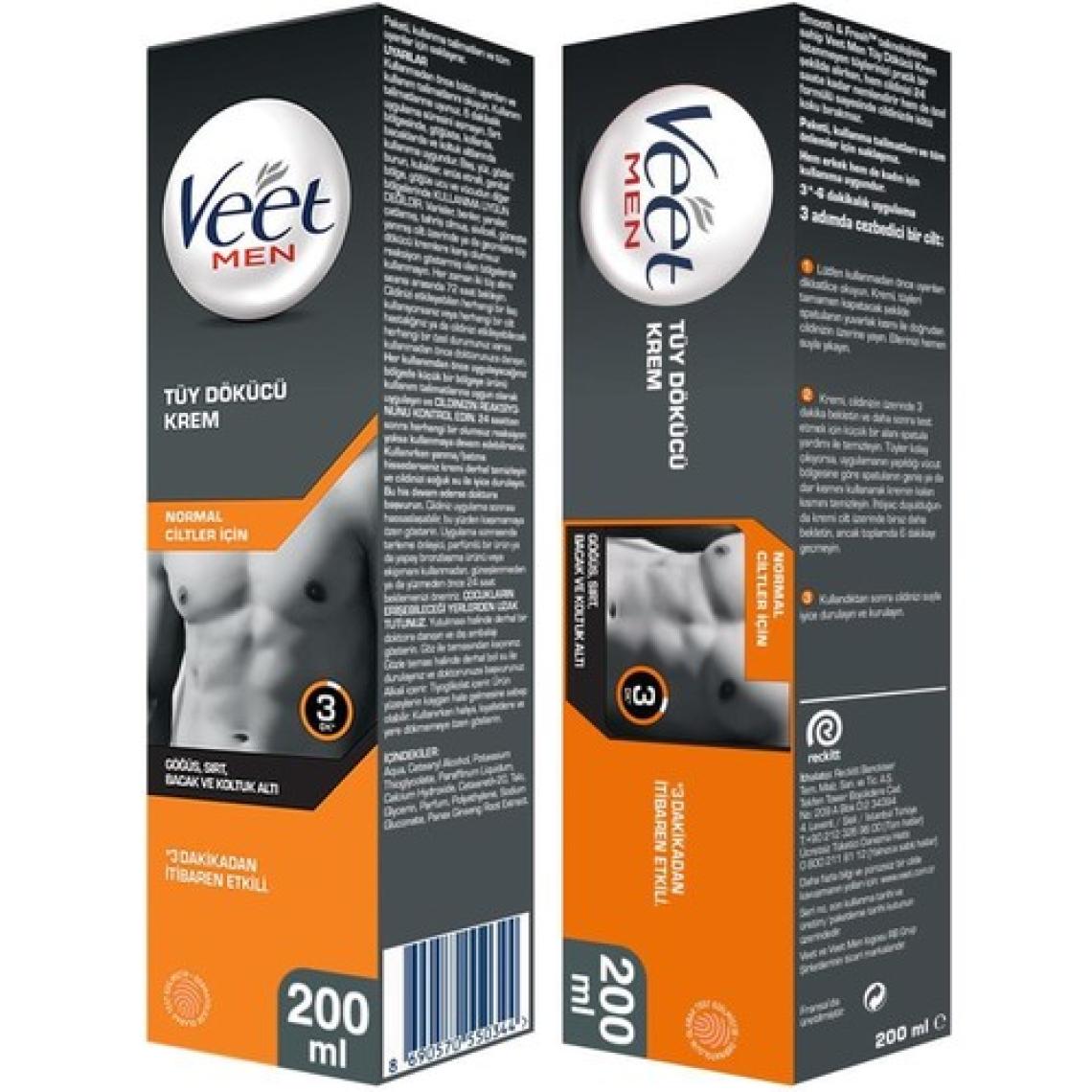 Veet Men Erkekler İçin Tüy Dökücü Krem 200 ml - 24 Saat Süren Nemlendirme ve Kötü Koku Önleyici Teknoloji