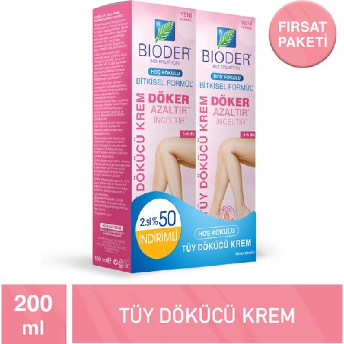 Bioder Tüy Dökücü Krem 100+100 ml - Kadınlar için Hassas Ciltlere Uygun Bitkisel Formül (2 Adet)