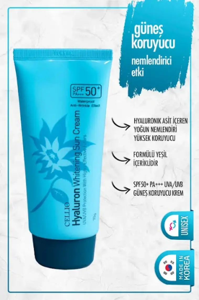 Dr. Cellio Hyaluronik Asit İçeren Yoğun Nemlendirici Yüksek Koruyucu SPF 50+ Pa +++ Uva-Uvb Güneş Koruyucu Krem