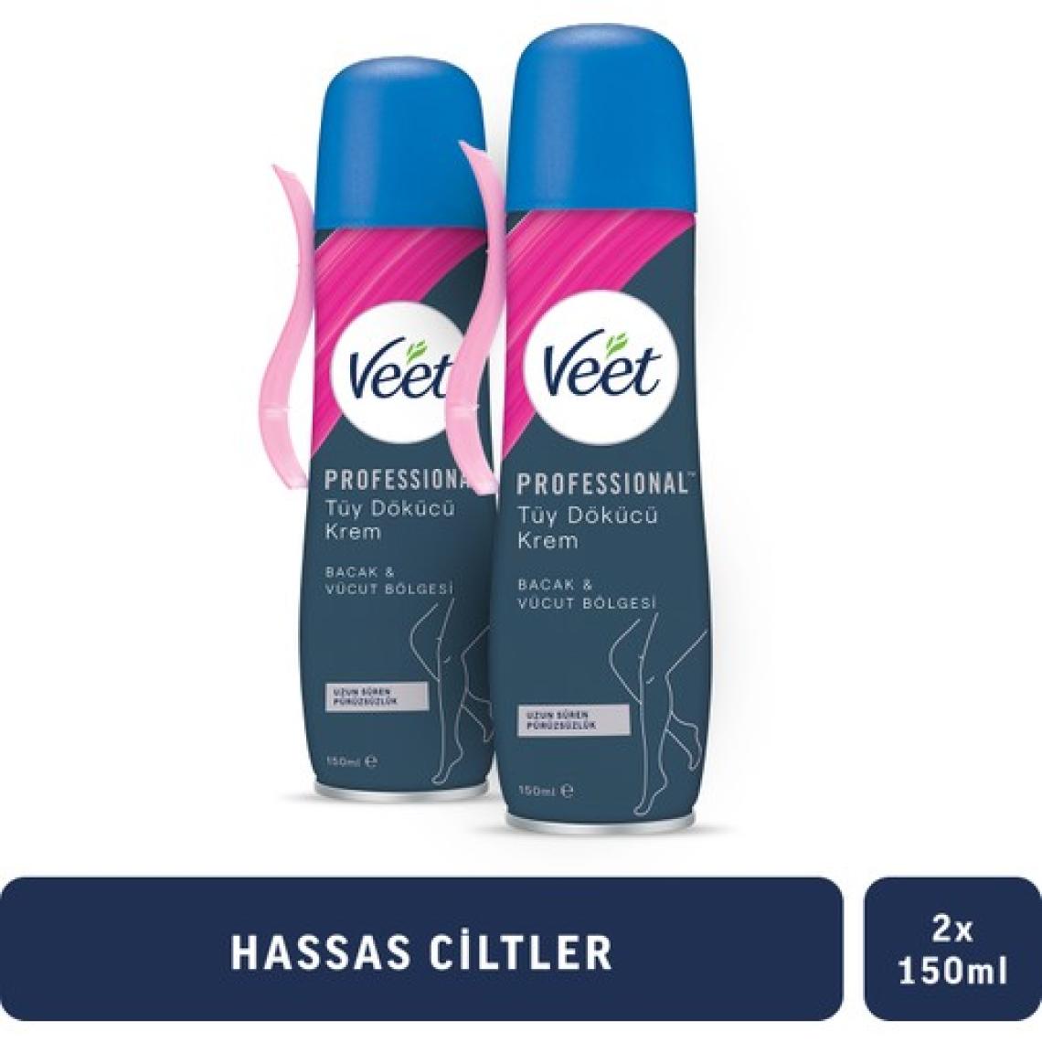 Veet Professional Tüy Dökücü Krem Sprey Bacak&Vücut Bölgesi Hassas Ciltler 150ml x2
