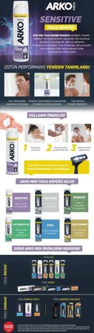 Arko Men Extra Sensitive Tıraş Köpüğü 200 ml Tıraş Köpük ve Jelleri