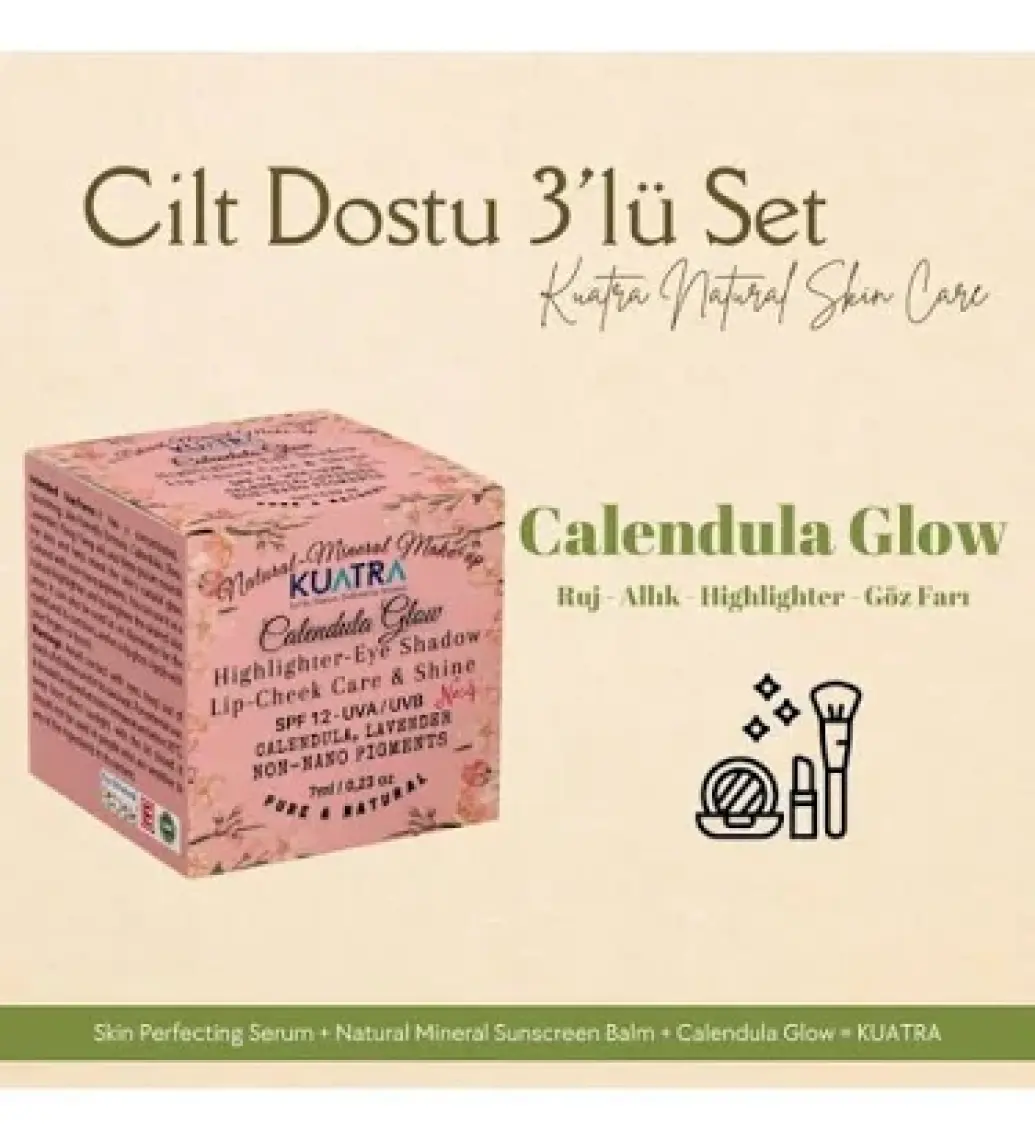 Kuatra Calendula Glow Doğal İçerikli Nemlendirici - Antioksidan Işıltı Veren Balm (Highlighter-Göz Farı-Allık-Ruj) 7ml