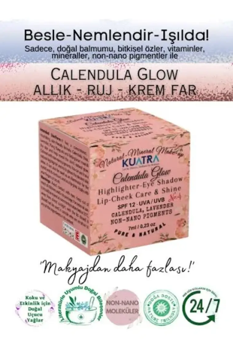 Kuatra Calendula Glow Doğal İçerikli Nemlendirici - Antioksidan Işıltı Veren Balm (Highlighter-Göz Farı-Allık-Ruj) 7ml
