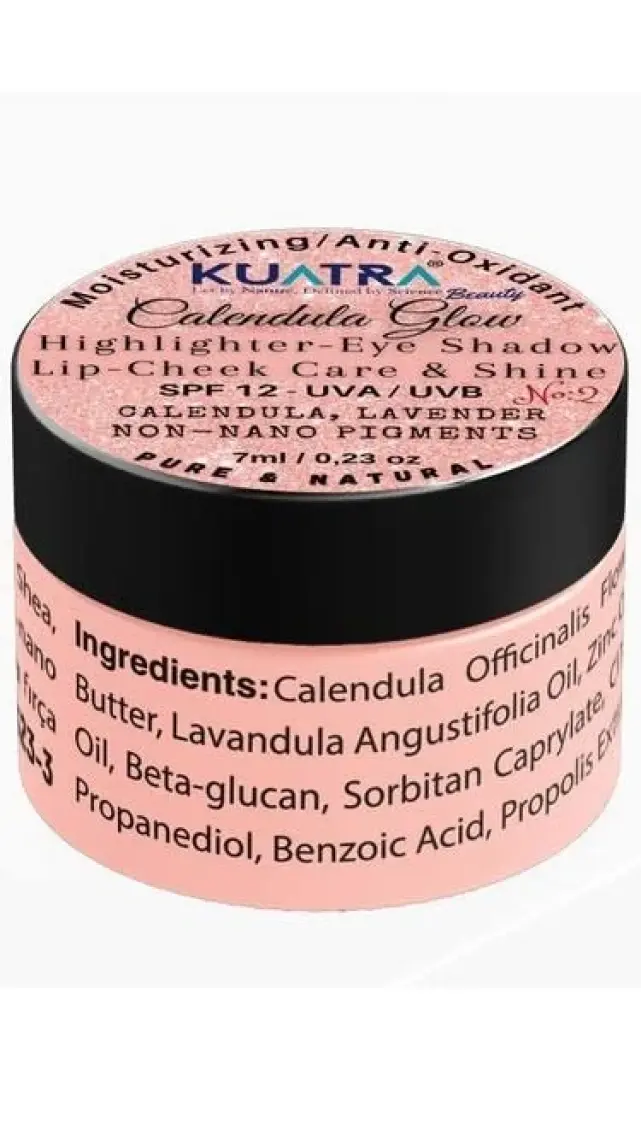 Kuatra Calendula Glow Doğal İçerikli Nemlendirici - Antioksidan Işıltı Veren Balm (Highlighter-Göz Farı-Allık-Ruj) 7ml