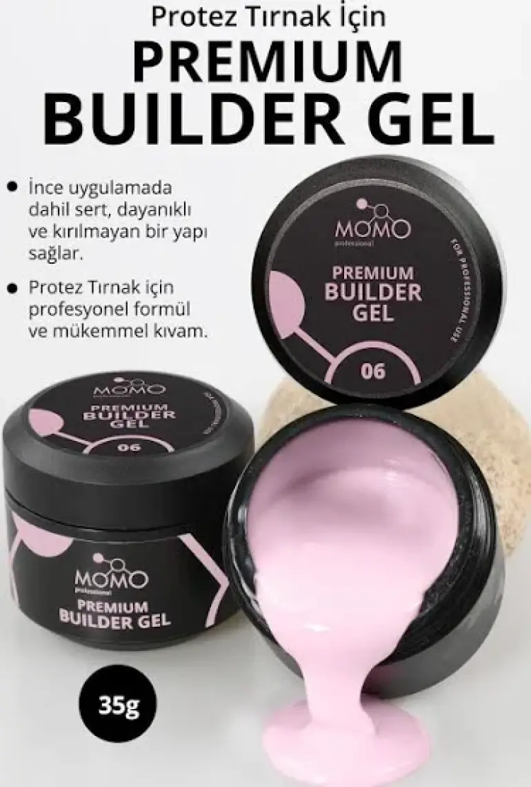 Momo Professional Premium Builder Protez Tırnak Jeli No.6, Pembe, 35 gr