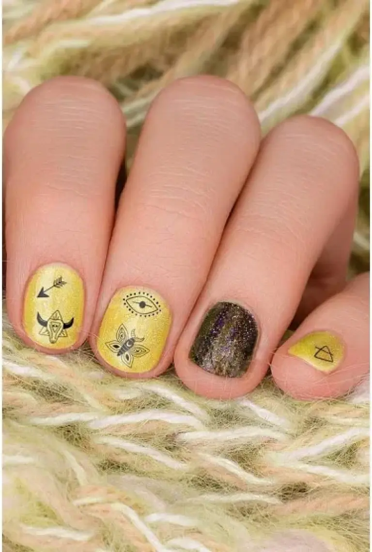 Sarı Minimal Tırnak Dövmesi Trnak Tattoo Nail Art Tırnak Sticker