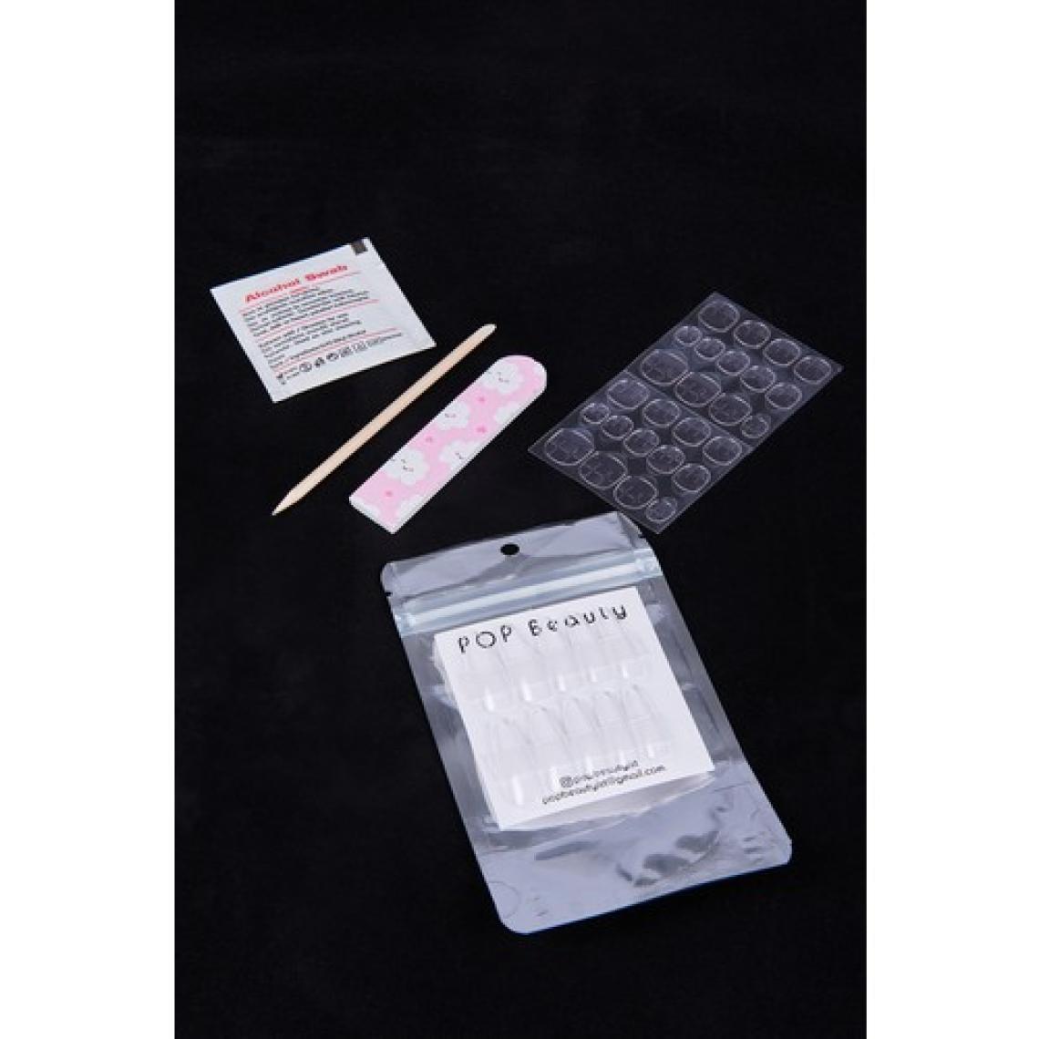 Pop Beauty Şeffaf Takma Tırnak Seti, 24'lü Takma Tırnak, 24' Pro Yapıştırıcı, Törpü, Tırnak Eti Itici
