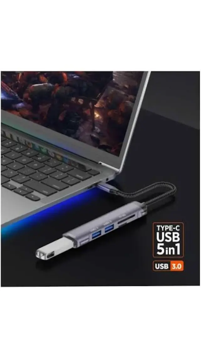 PGS407 Type-C Uyumlu 5 Çıkışlı Dönüştürücü Çoklayıcı USB 3.0 Hub Gri