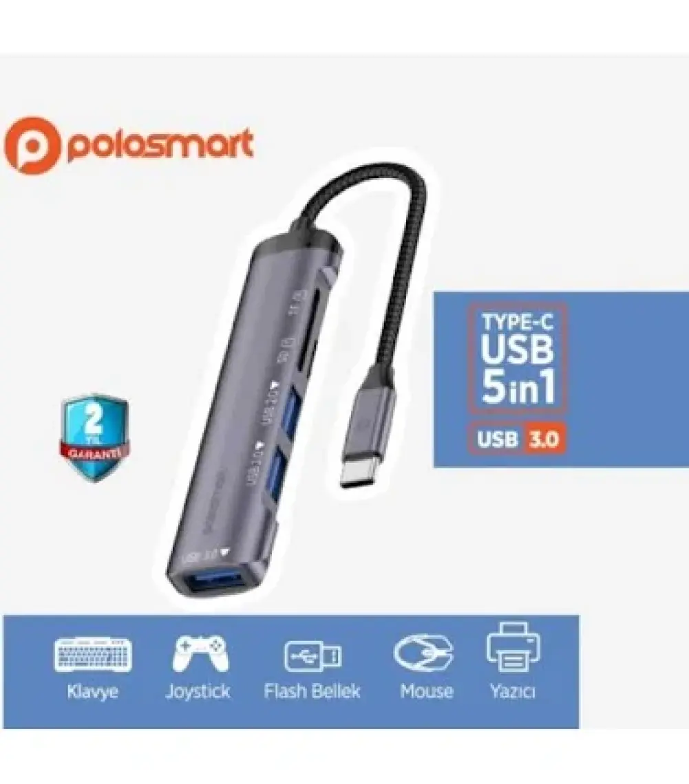 PGS407 Type-C Uyumlu 5 Çıkışlı Dönüştürücü Çoklayıcı USB 3.0 Hub Gri